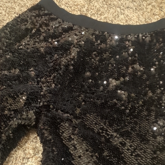 Joan Vass black sparkly sequin high rise tapered leg pant - Picture 4 of 10